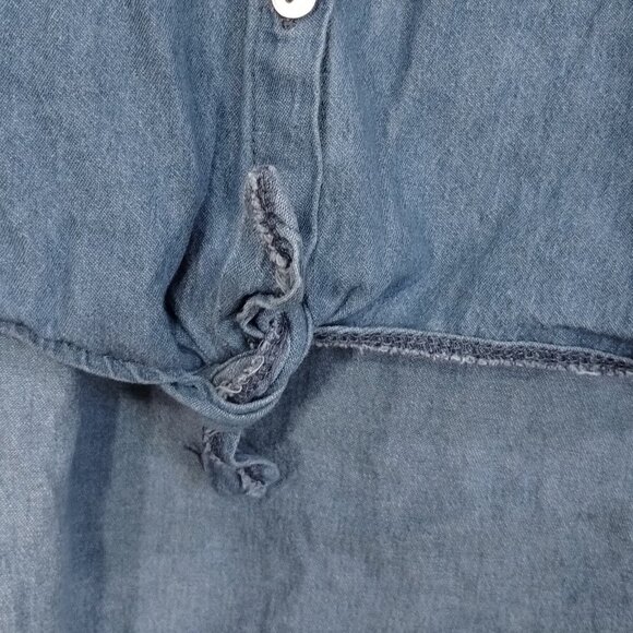 BEBE Blouse Girls M(10/12) Blue Pockets Roll-Tab Sleeve Button-up Asymmetrical - Picture 3 of 8